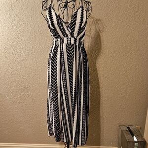 SHEIN Black and White Patterned Midi Dress